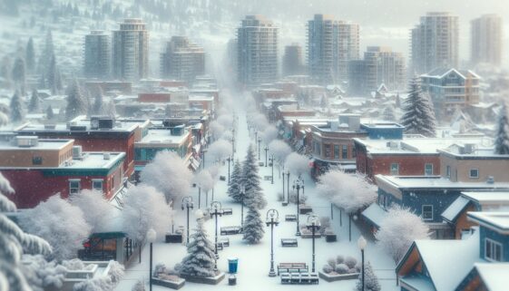 Children playing in fresh snow in Kelowna, winter fun