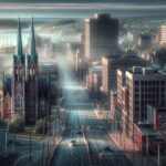 Saint John cityscape with economic challenge theme