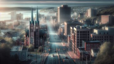 Saint John cityscape with economic challenge theme