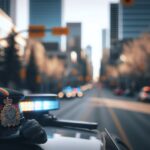 Calgary police officer at the scene of a crash