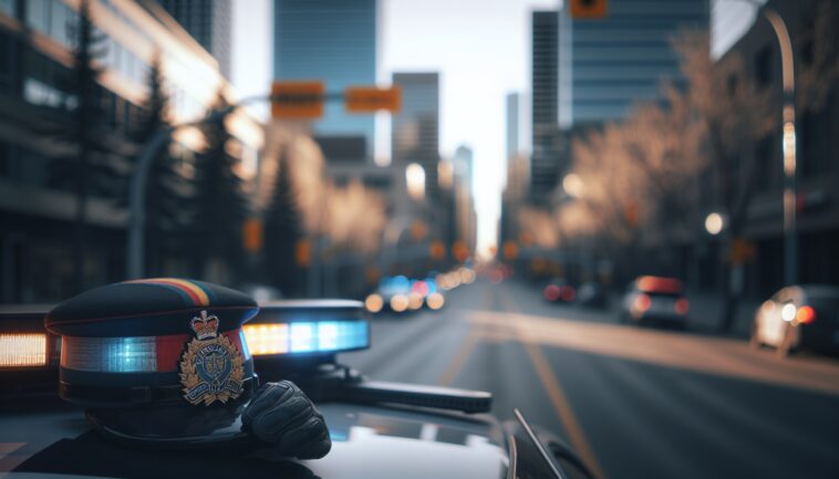 Calgary police officer at the scene of a crash