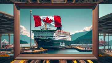 Upside-down Canadian flag on a ferry service