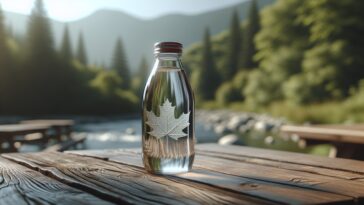 A refreshing glass of maple water with leaves