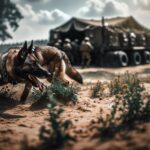 Military working dog in action during a training exercise