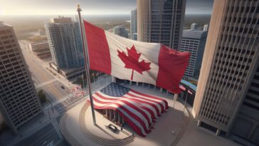 Canadian flags replacing American flags in Mississauga