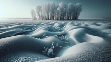 Snowy landscape in Manitoba with forecast details