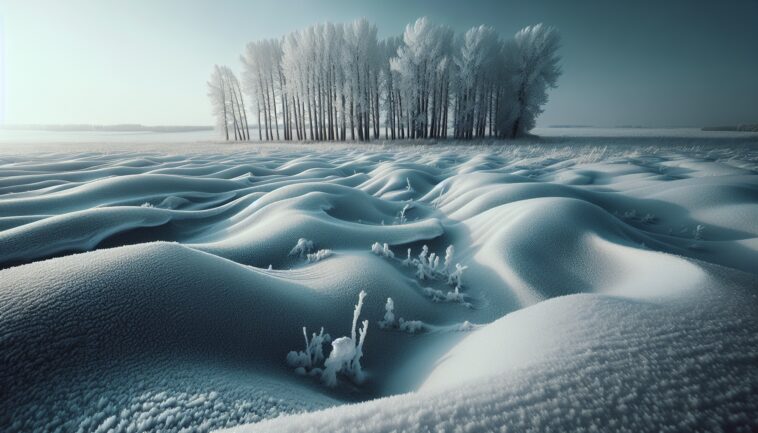 Snowy landscape in Manitoba with forecast details